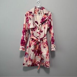 Chico's Ikat Floral Trench Coat W/Removeable Hood Size L  NWOT!